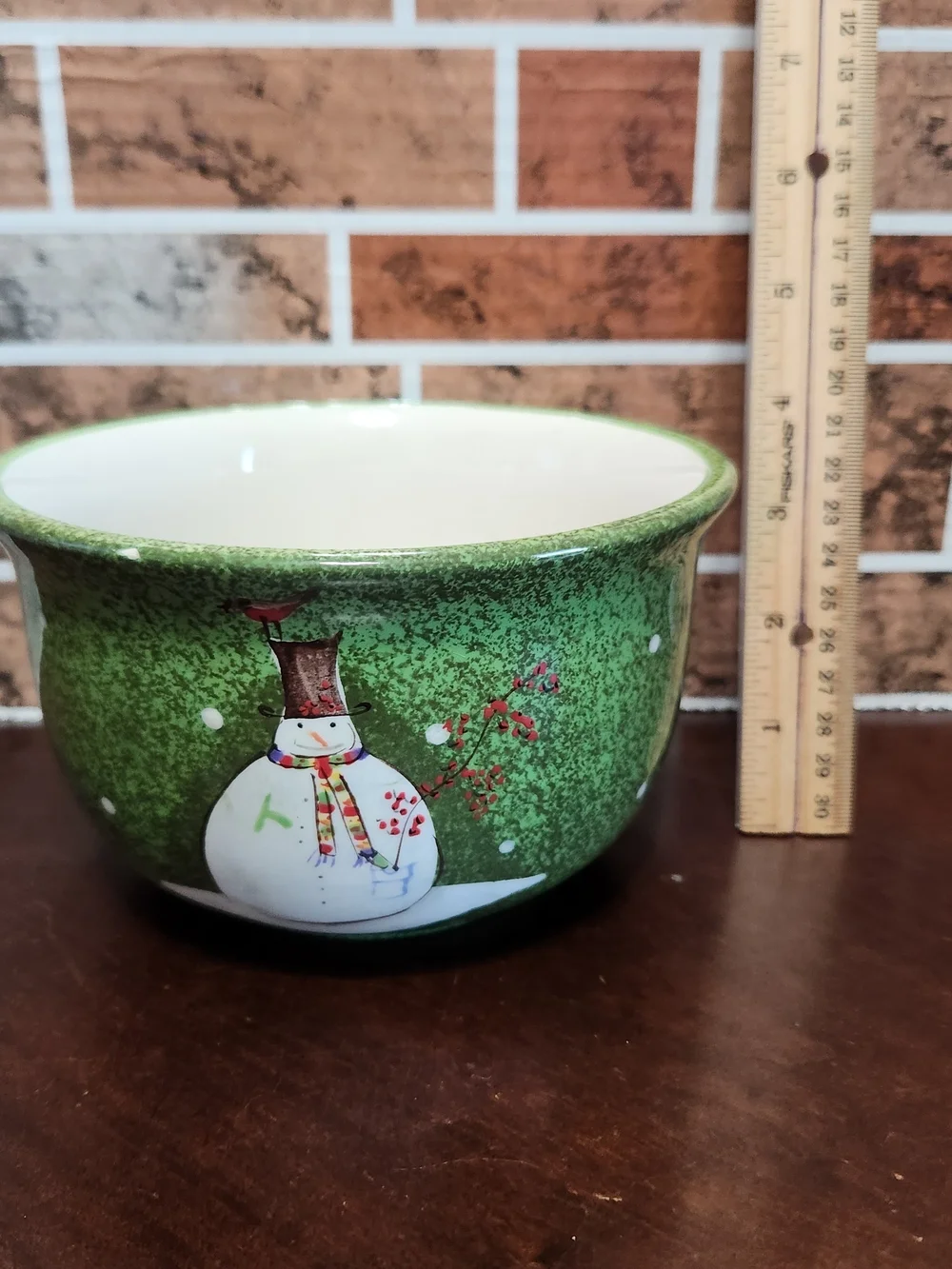Sakura Green Snowman Ceramic Holiday Bowl
